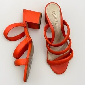 Schutz Heels Womens Size 5B Orange Strappy Sandals Block Heel Open Toe Chic